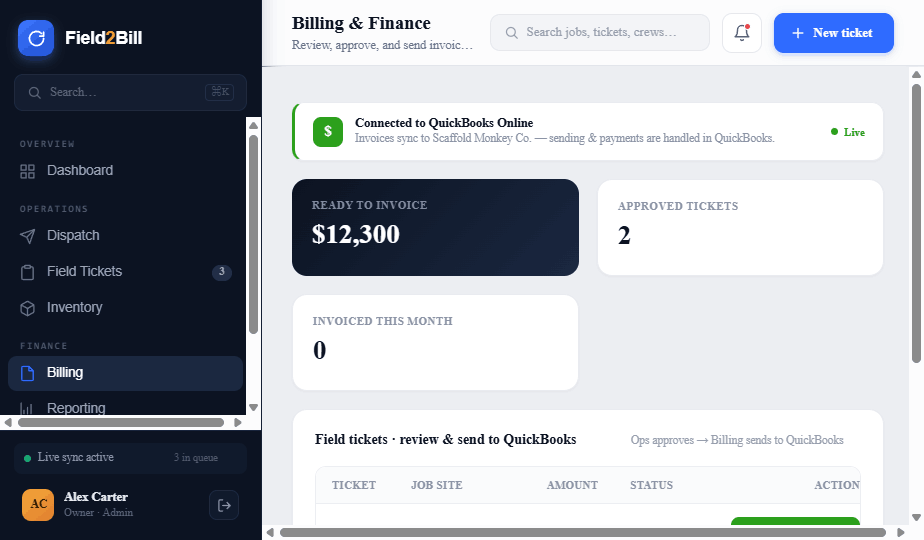 Field2Bill billing and QuickBooks